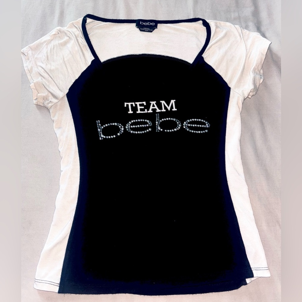 Vintage Y2K Bebe “Team Bebe” Rhinestone Logo Tee